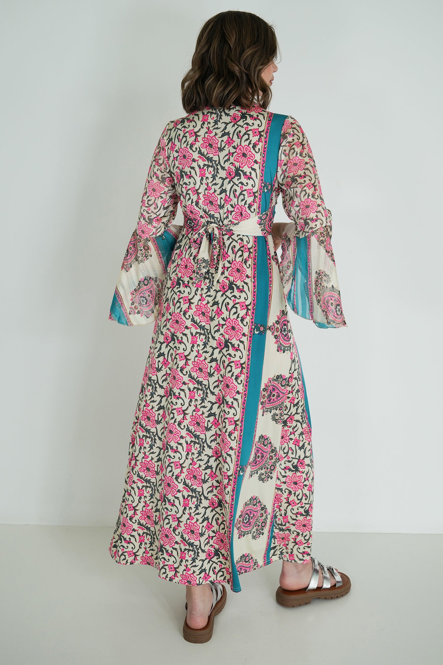 Pink and Turquoise Knot Dress With Sleeves