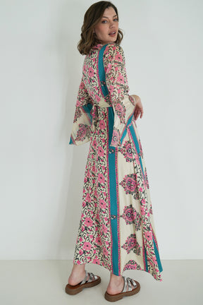 Pink and Turquoise Knot Dress With Sleeves
