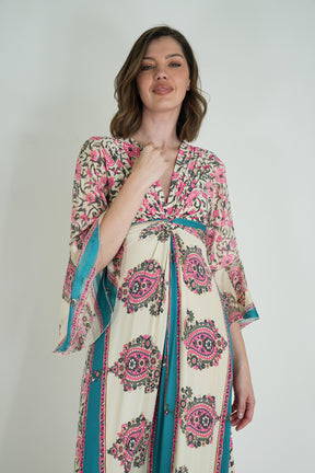 Pink and Turquoise Knot Dress With Sleeves