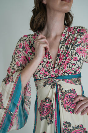 Pink and Turquoise Knot Dress With Sleeves
