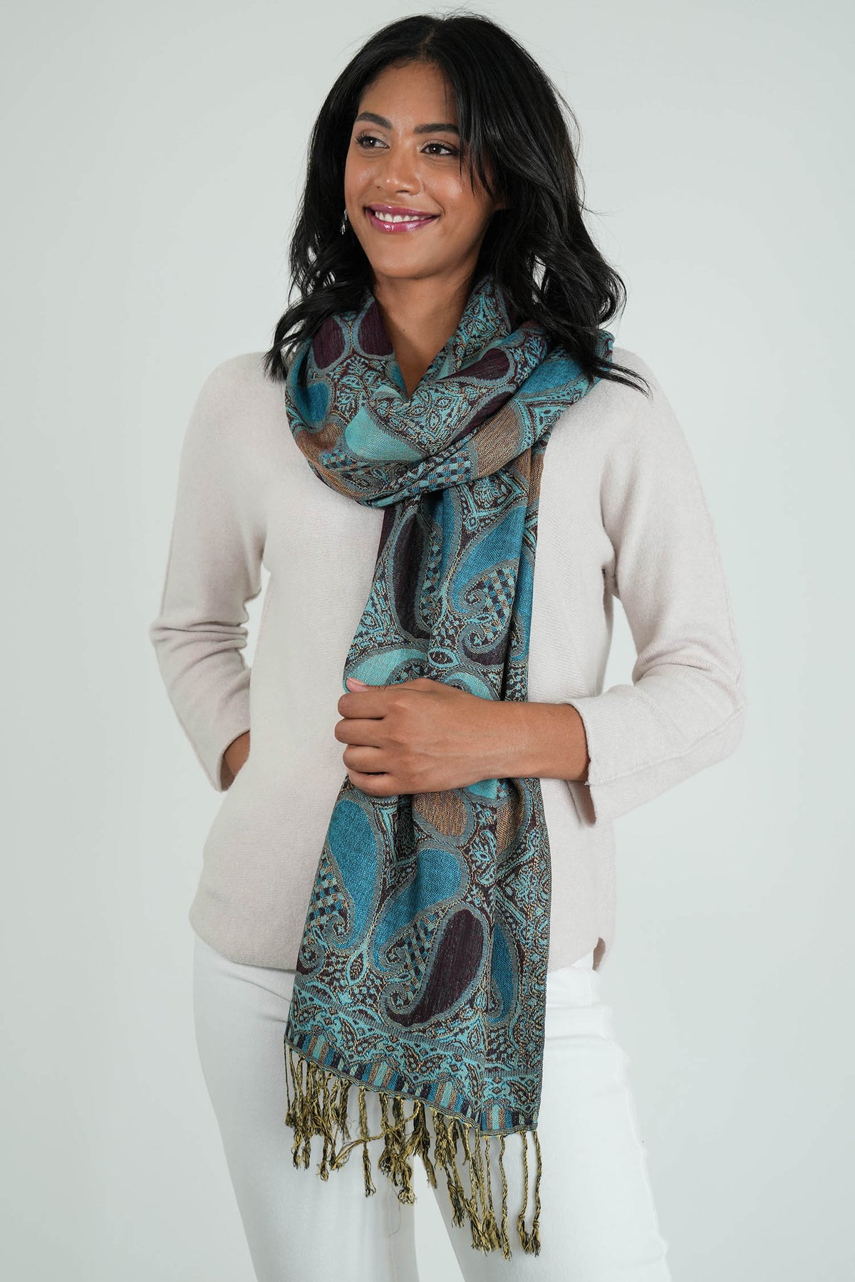 Chocolate and Blue Tear Drop Scarf