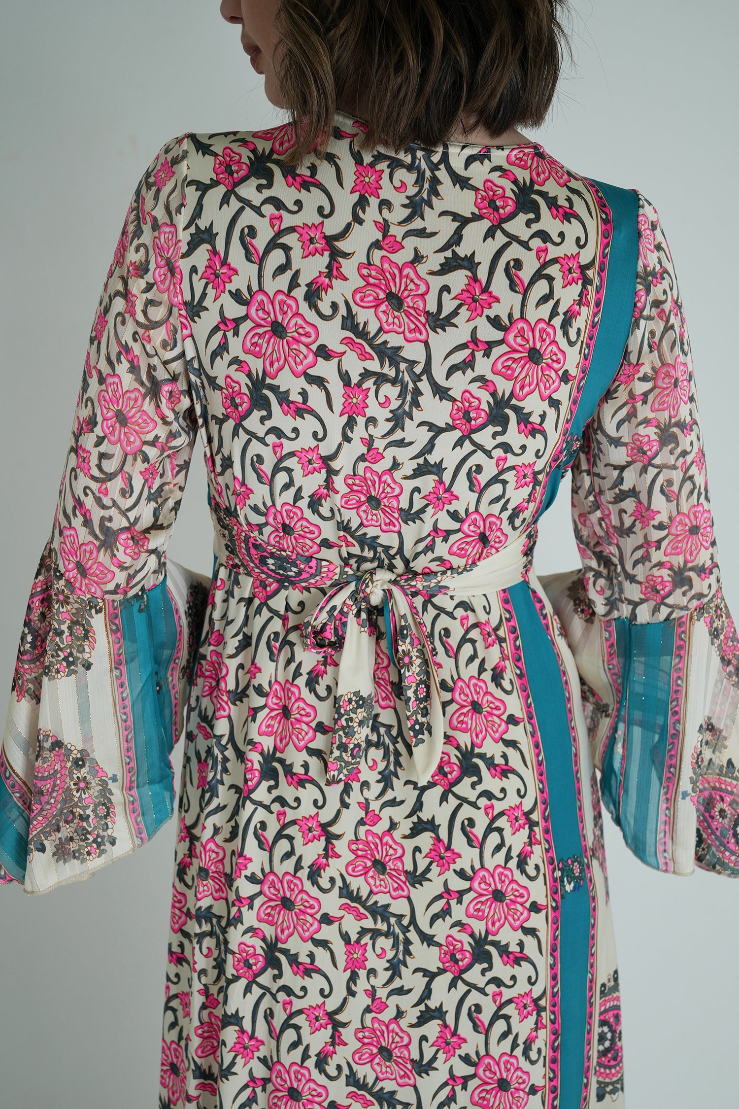 Pink and Turquoise Knot Dress With Sleeves