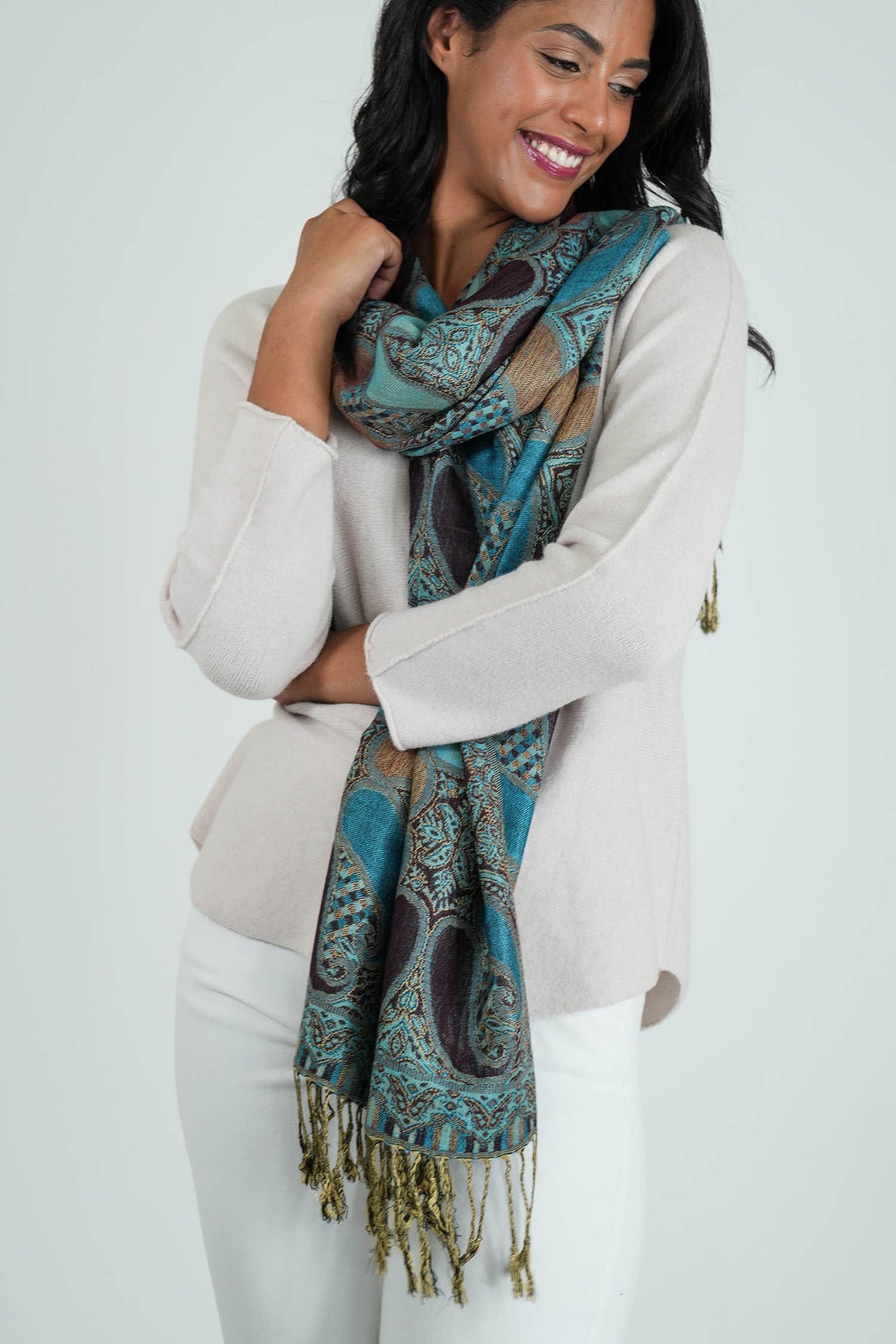 Chocolate and Blue Tear Drop Scarf