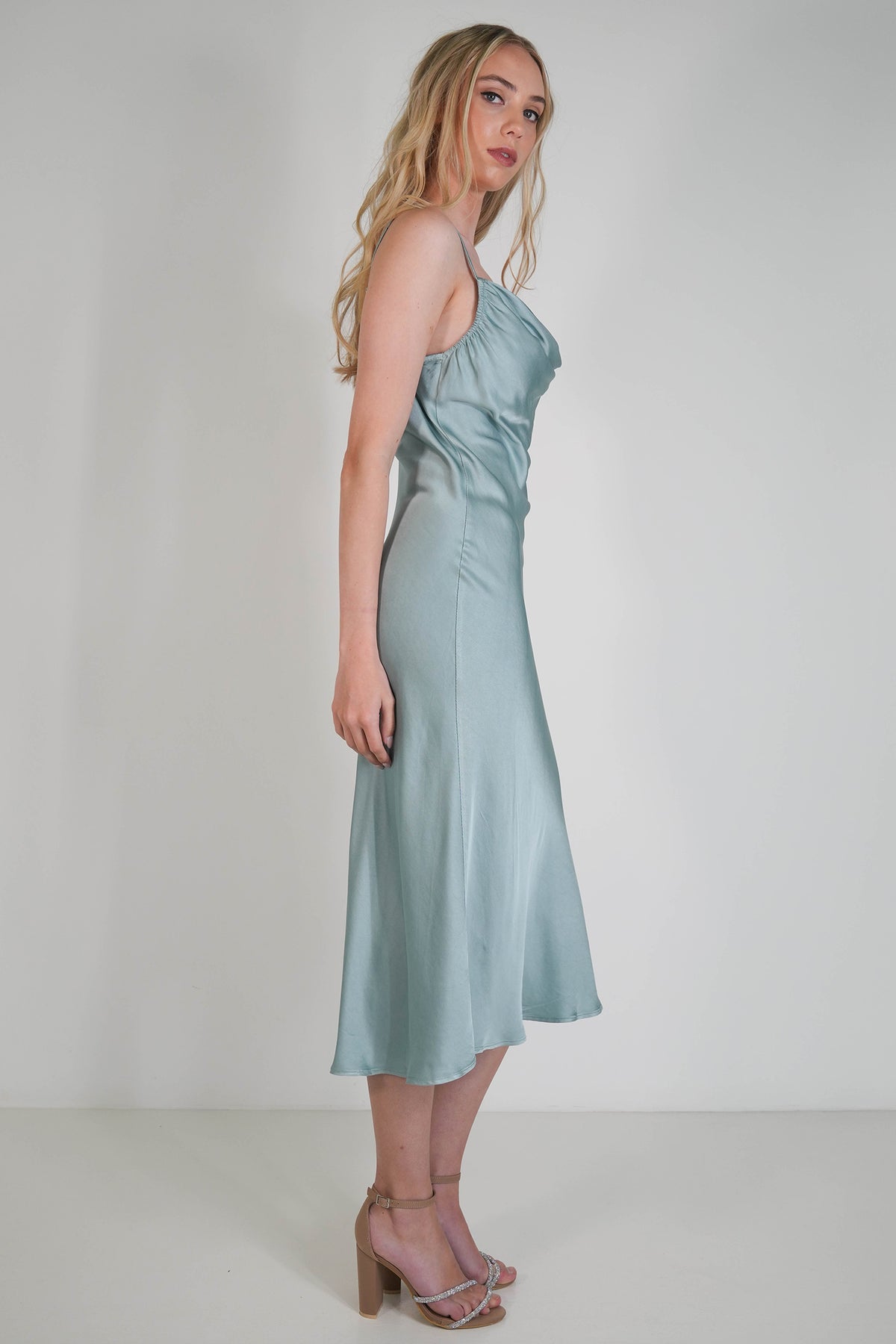 Sage Satin Slip Dress