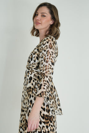 Leopard Print Knot Dress With Sleeves