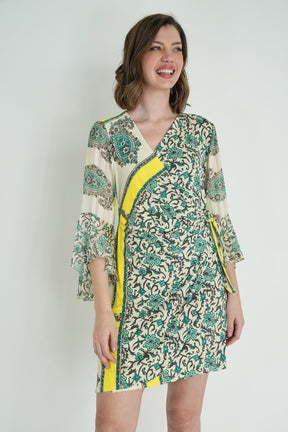 Green and Yellow Eliza Wrap Dress