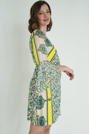 Green and Yellow Eliza Wrap Dress