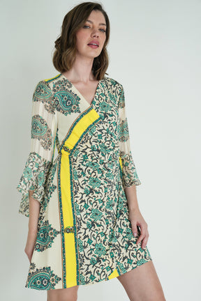 Green and Yellow Eliza Wrap Dress