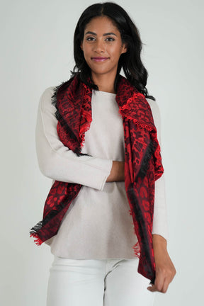 Red and Black Leopard Winter Scarf