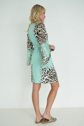Mint Leopard Eliza Wrap Dress