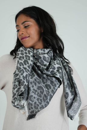 Grey and Black Leopard Winter Scarf