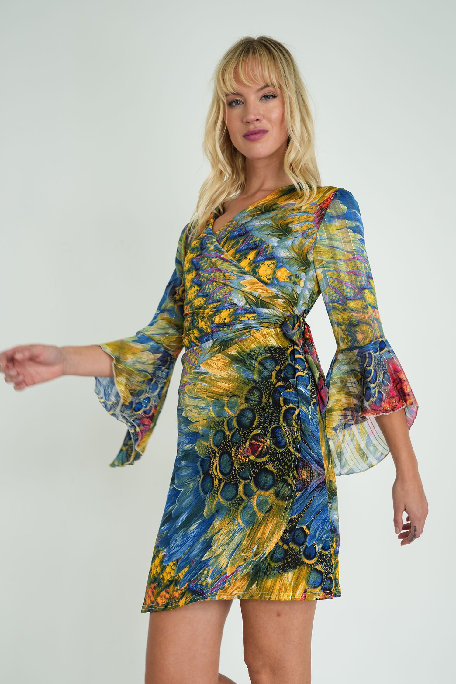 Colourful Peacock Eliza Wrap Dress