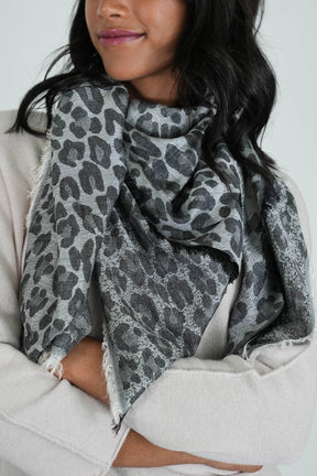 Grey and Black Leopard Winter Scarf