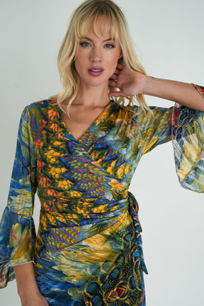 Colourful Peacock Eliza Wrap Dress