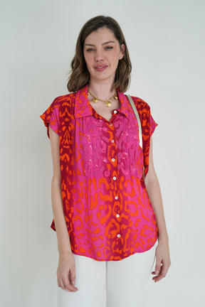 Cerise Orange Leopard Blouse