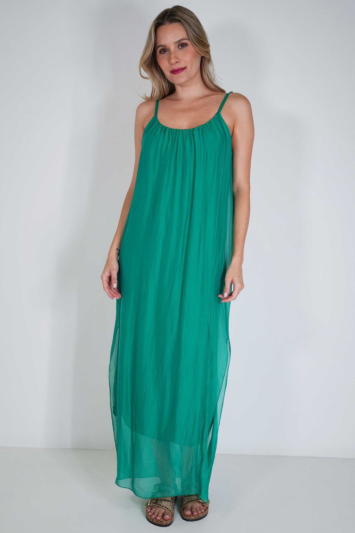 Green Silk Strap Dress