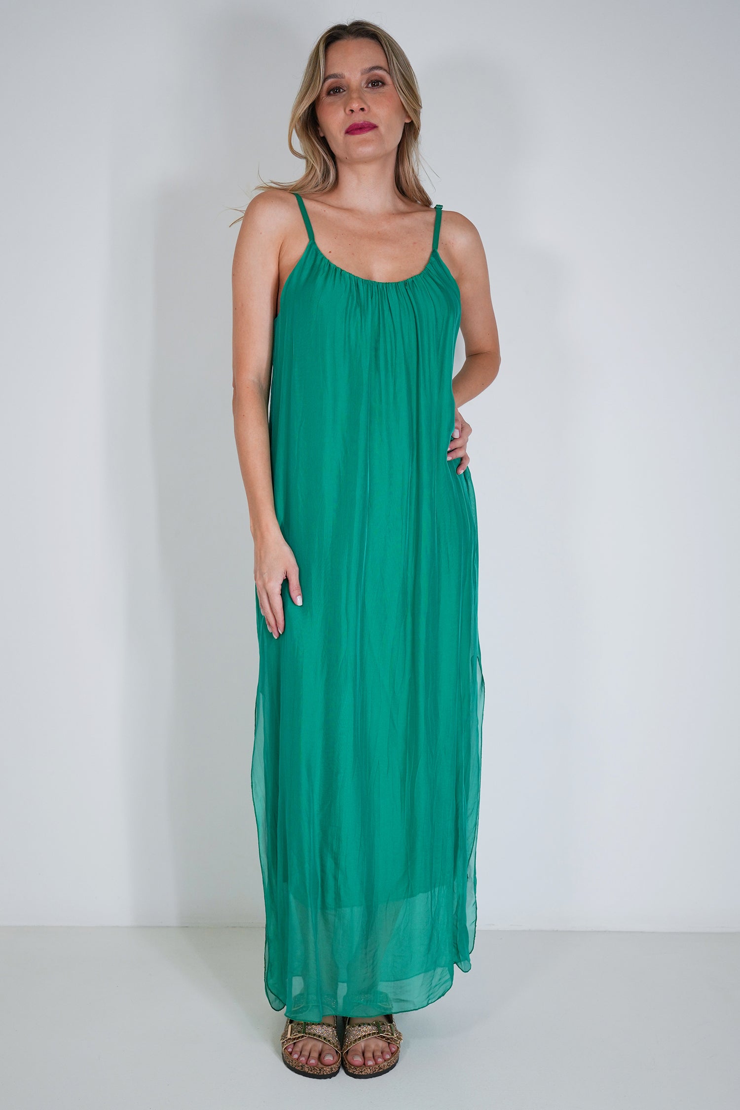 Green Silk Strap Dress