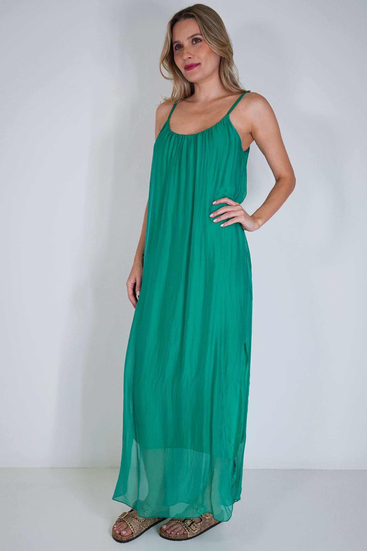 Green Silk Strap Dress