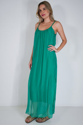 Green Silk Strap Dress