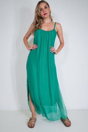 Green Silk Strap Dress