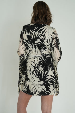 Monochrome Leaf Print St Tropez Tunic Dress