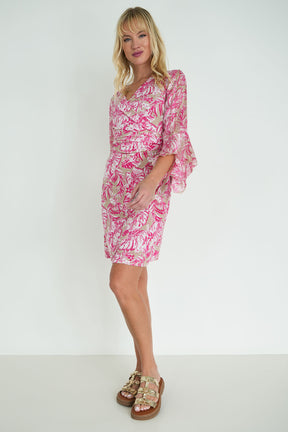 Taupe and Pink Floral Eliza Wrap Dress
