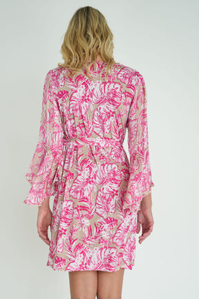 Taupe and Pink Floral Eliza Wrap Dress