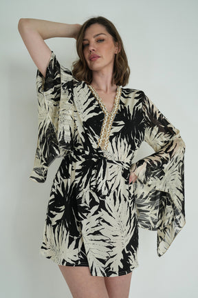 Monochrome Leaf Print St Tropez Tunic Dress