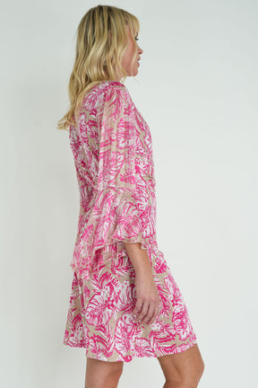 Taupe and Pink Floral Eliza Wrap Dress