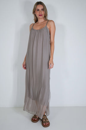 Taupe Silk Strap Dress