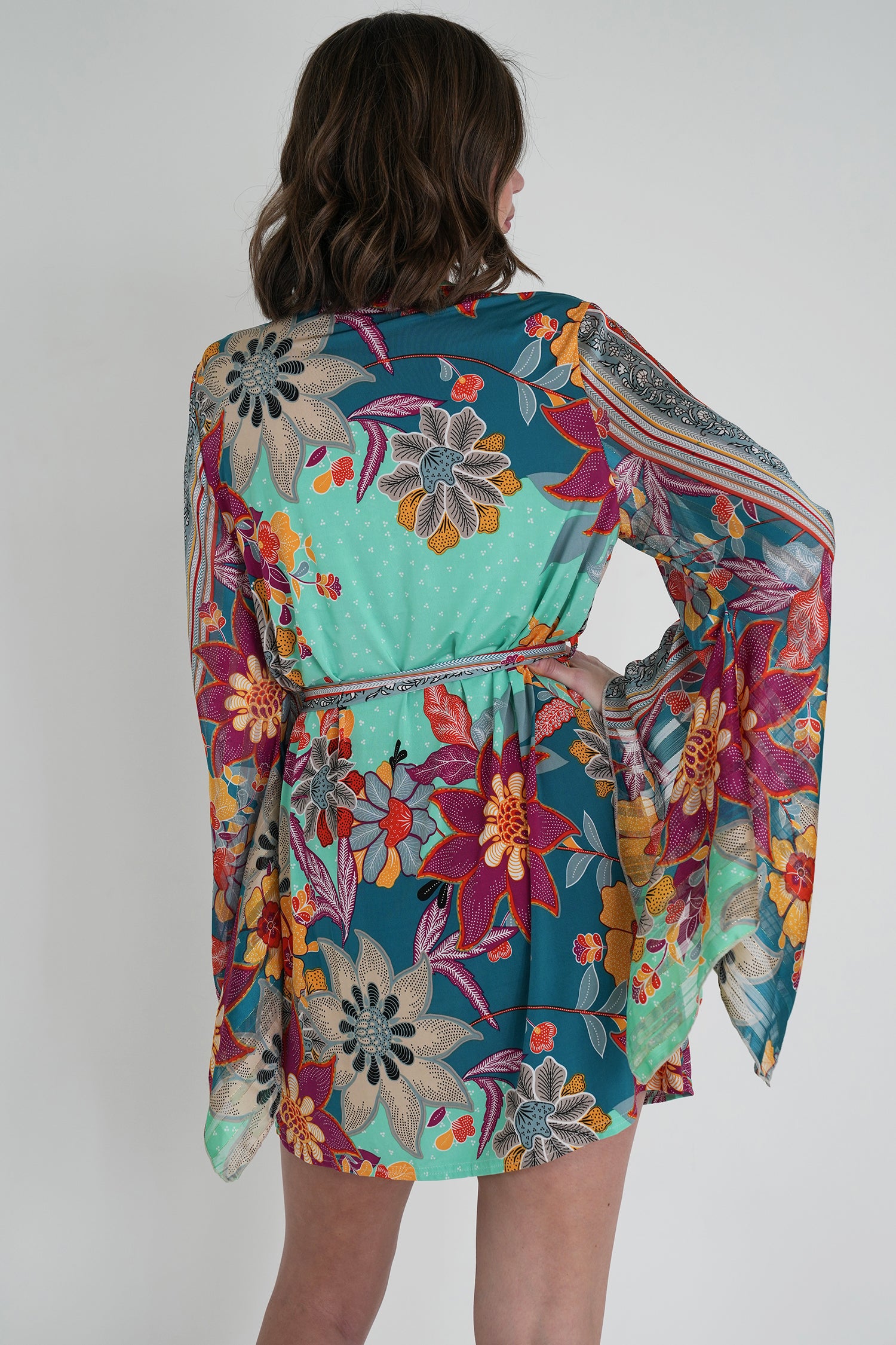 Elena Print St Tropez Tunic Dress, green floral print boho tunic dress from Something Pretty, alternative view