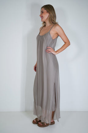 Taupe Silk Strap Dress