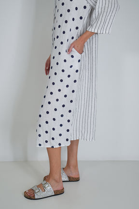 White Ink Spot Stripe Linen Dress
