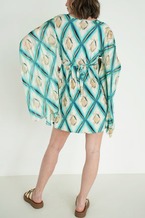 Turquoise and Cream Butterfly Dress