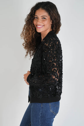 Black Lace Sequin Bomber