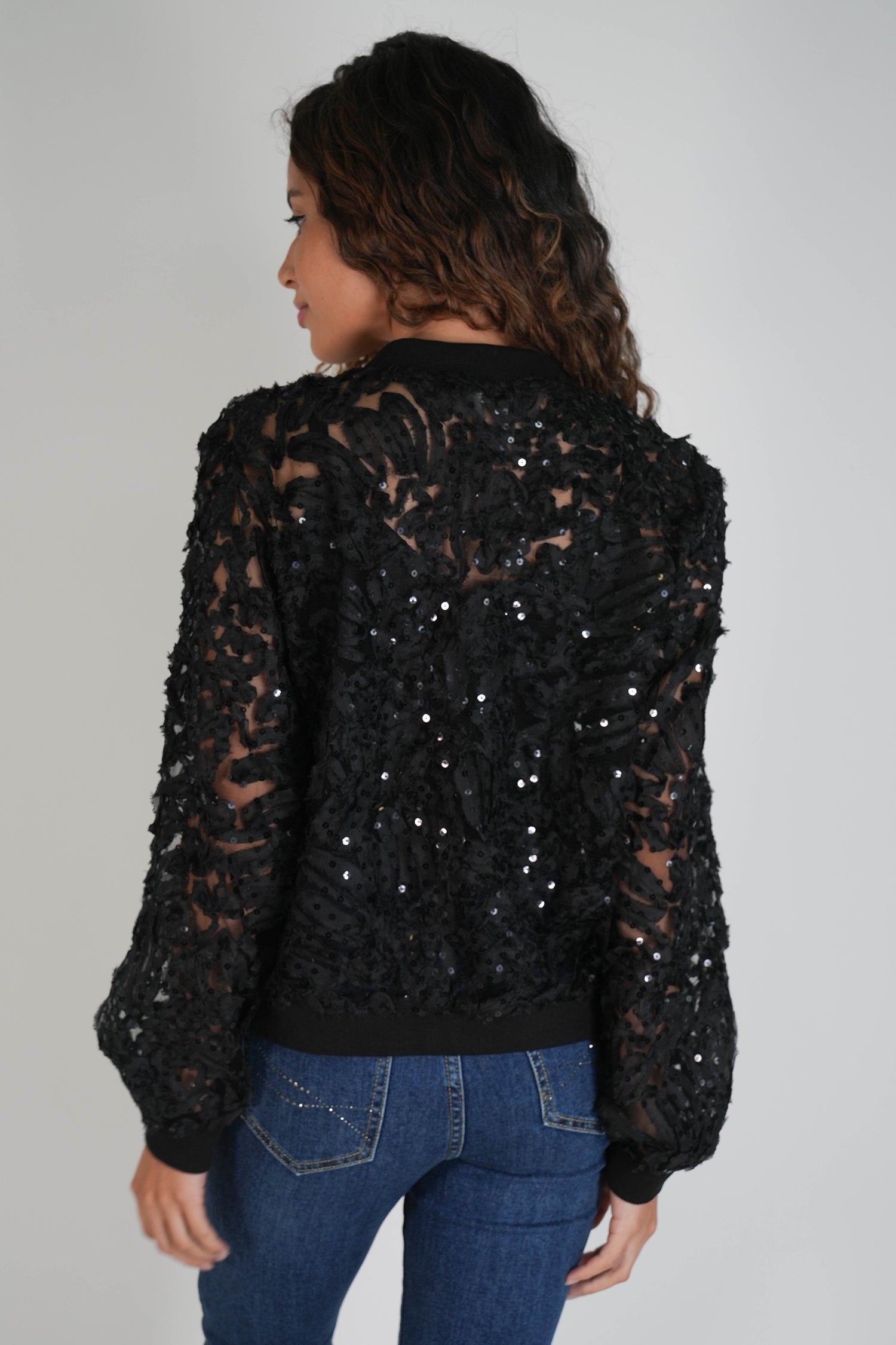 Black Lace Sequin Bomber