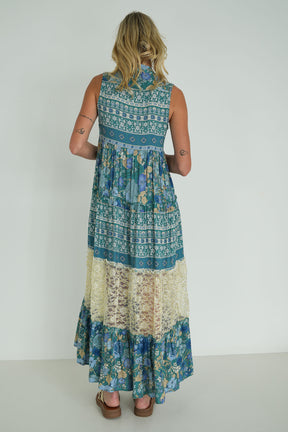 Teal Floral Sleeveless Heather Dress