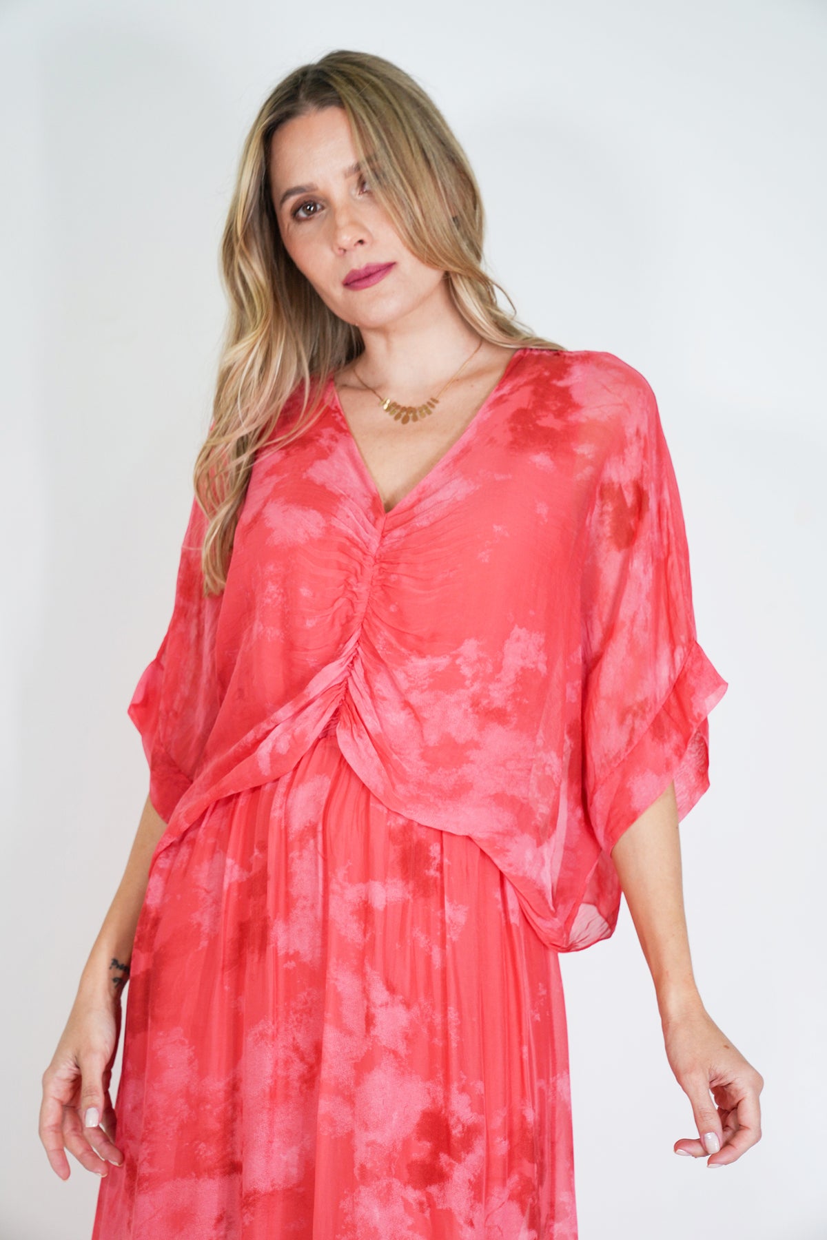 Coral Grace Silk Dress
