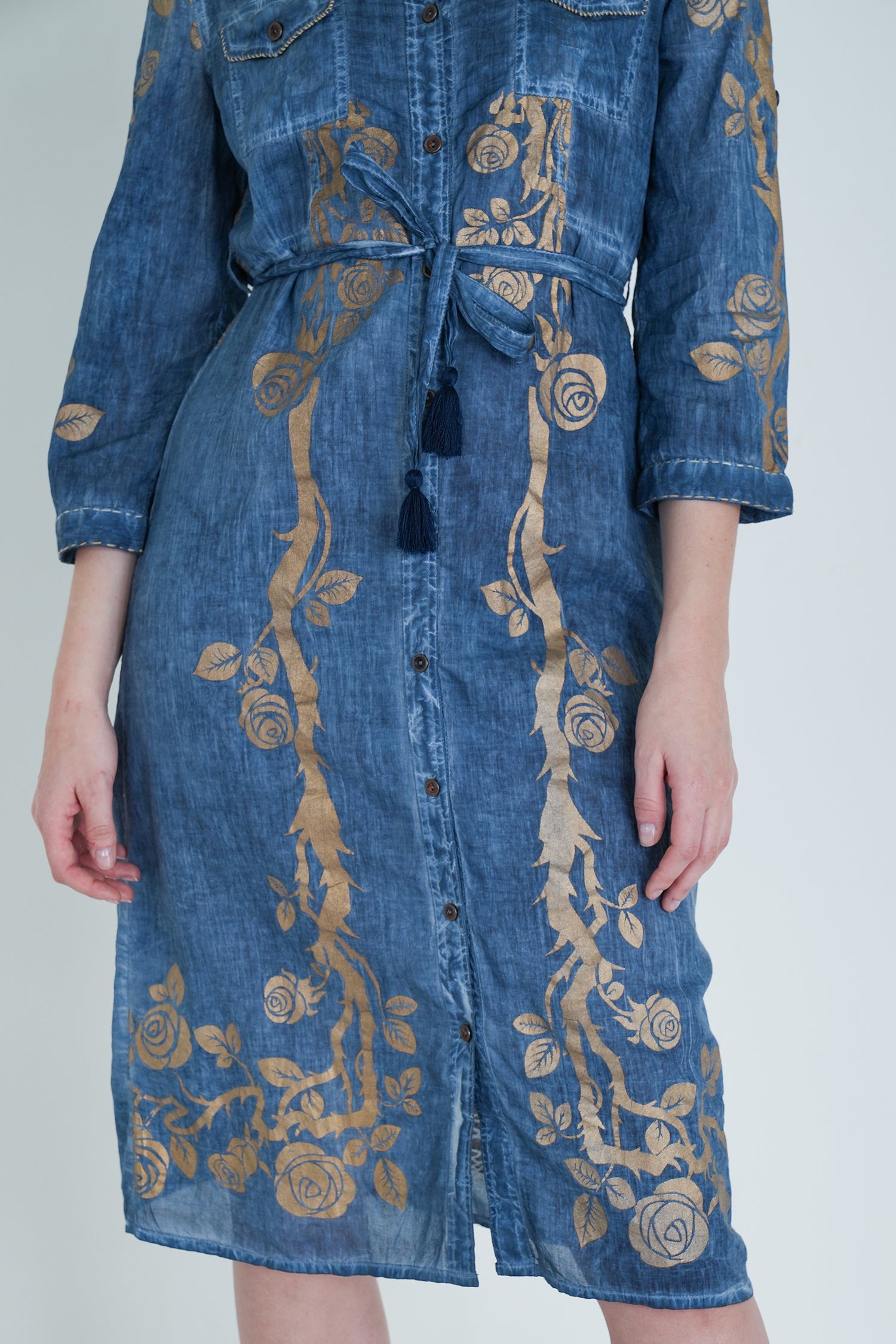 Denim Gold Print Shirt Dress