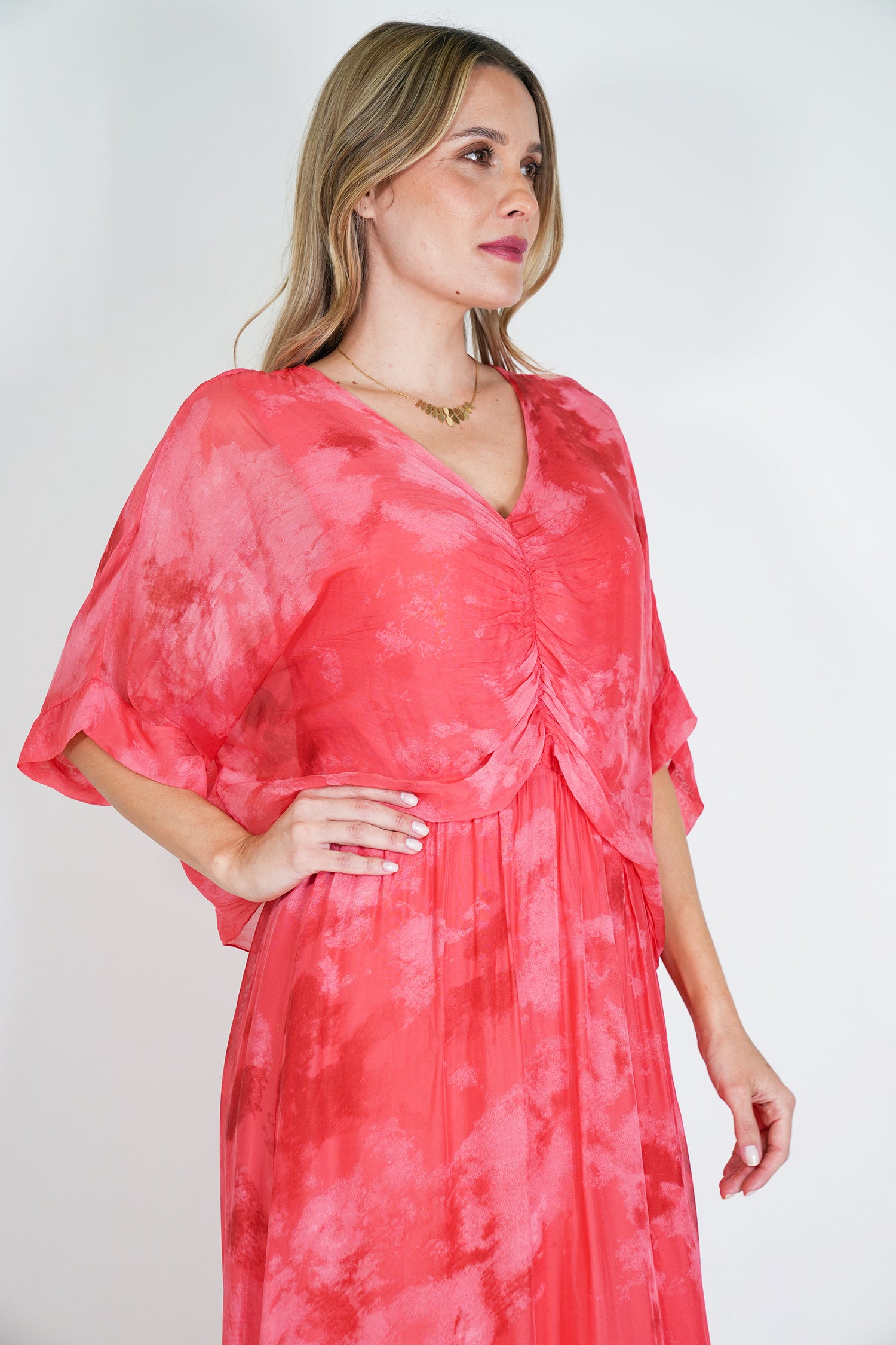 Coral Grace Silk Dress