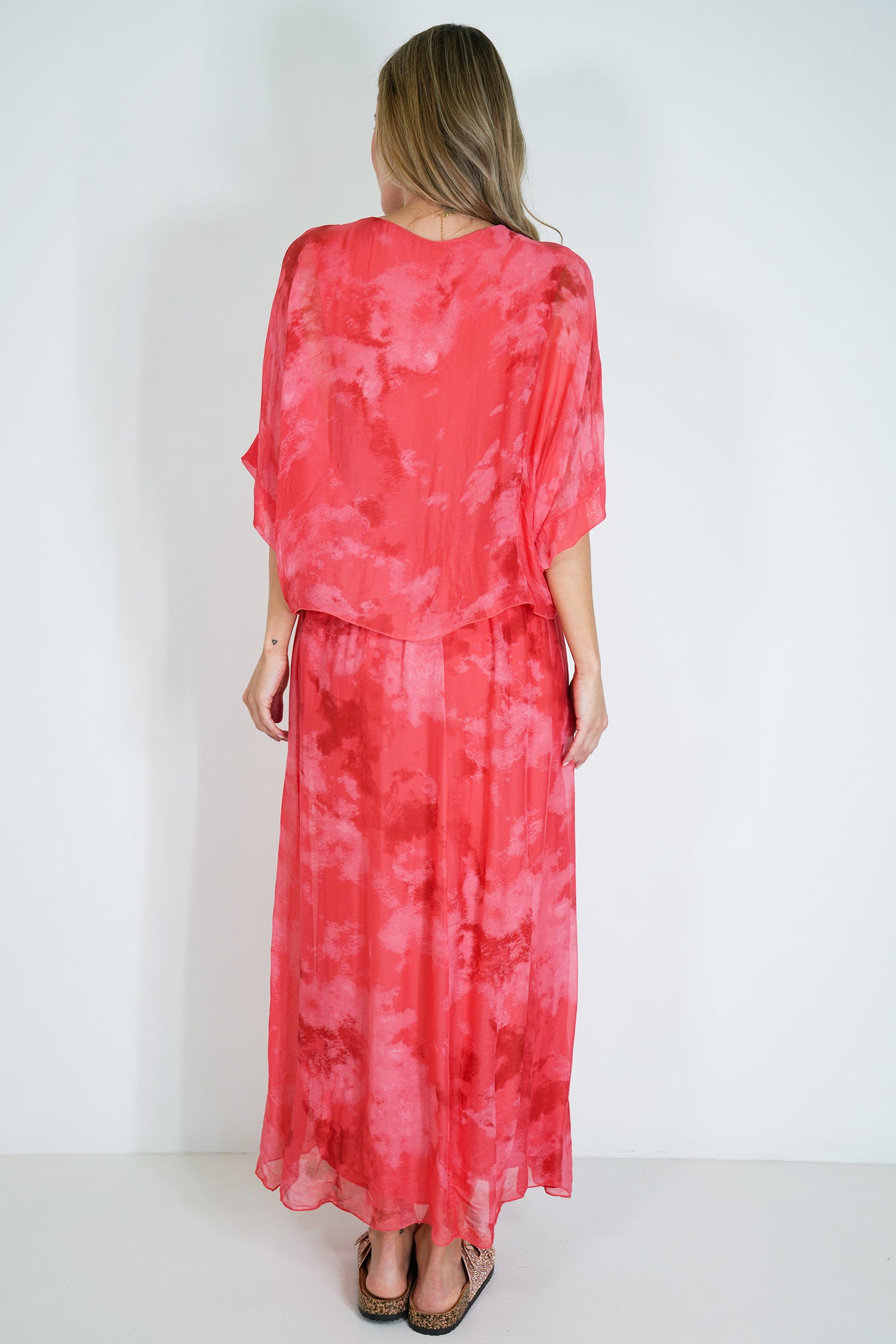 Coral Grace Silk Dress
