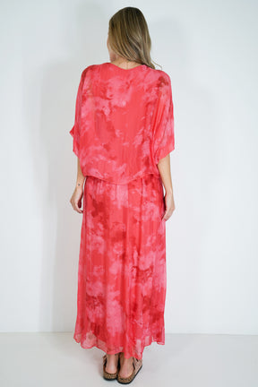 Coral Grace Silk Dress