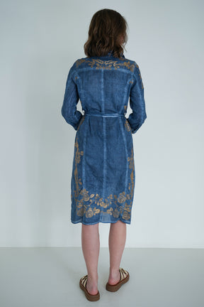 Denim Gold Print Shirt Dress