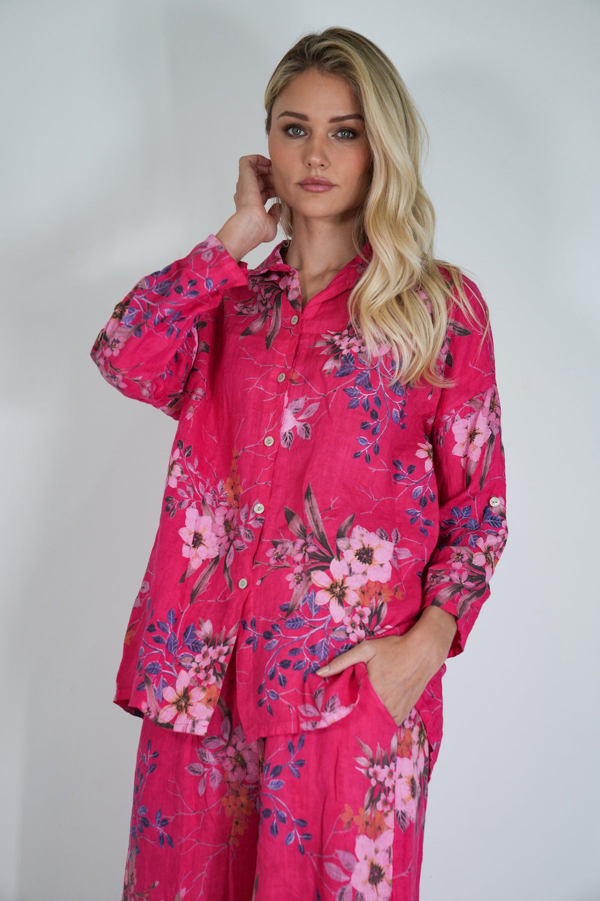 Cerise Meagan Linen Shirt