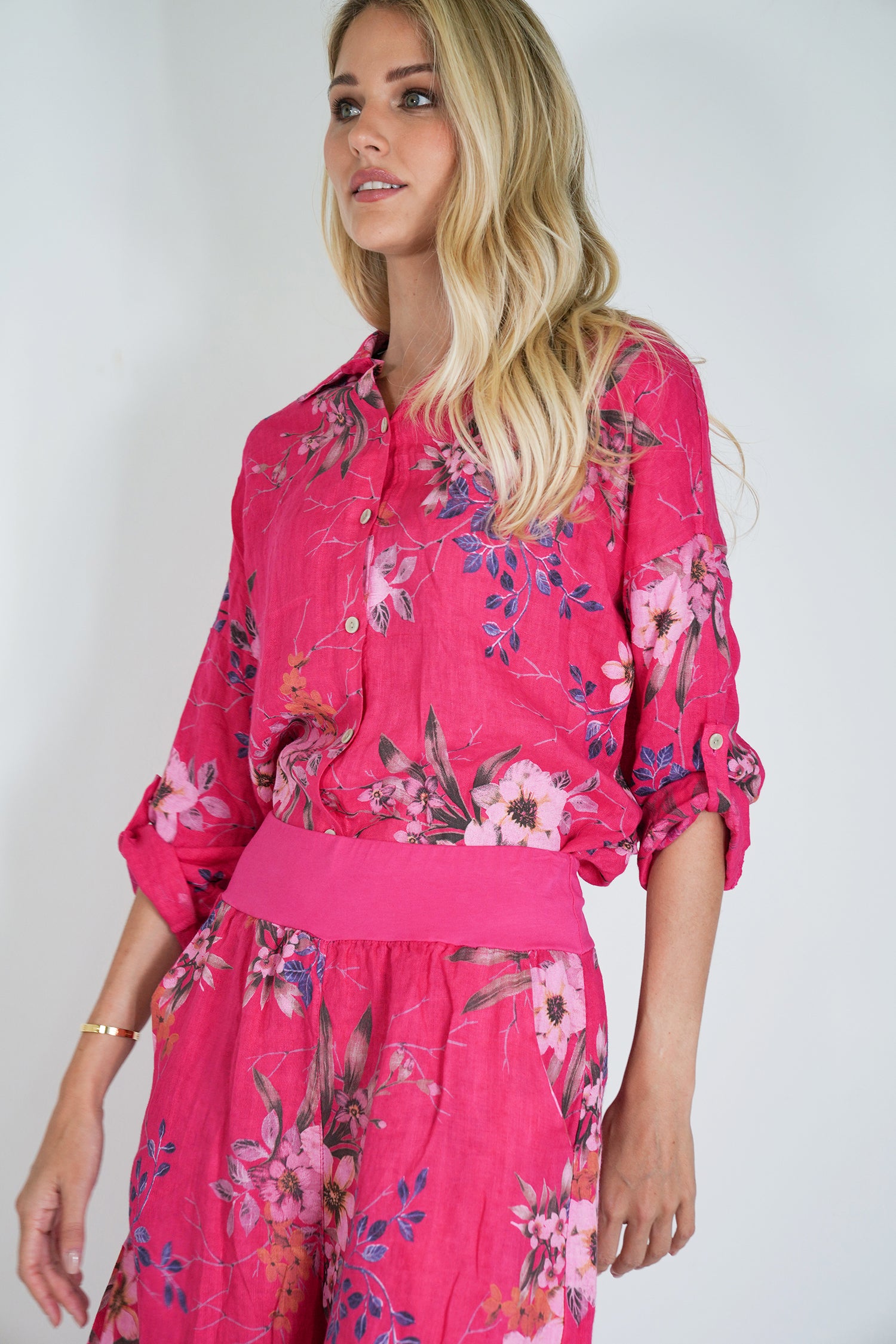 Cerise Meagan Linen Shirt