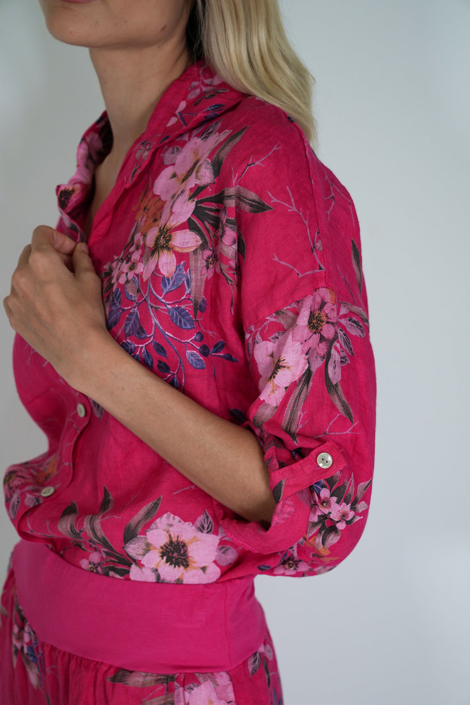 Cerise Meagan Linen Shirt