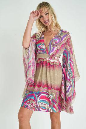Cerise and Gold Butterfly Dress