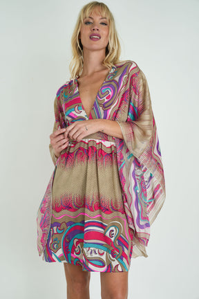 Cerise and Gold Butterfly Dress