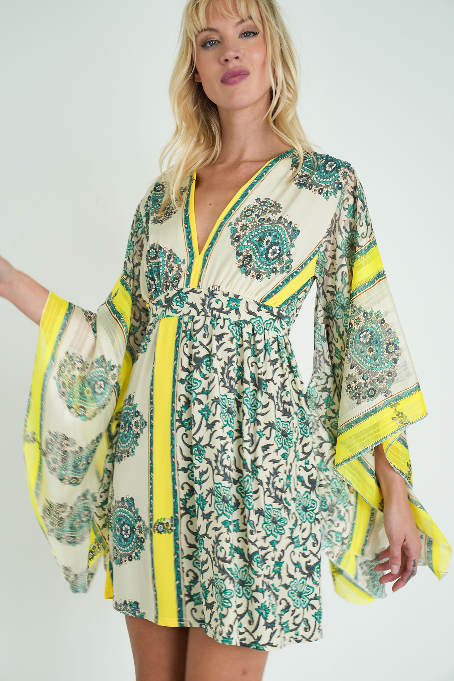 Green and Yellow Butterfly Dress