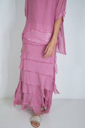 Pink Silk Tier Skirt